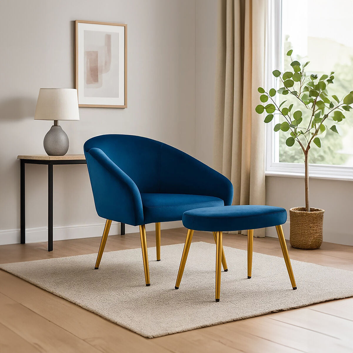 Yasmeen Midnight Blue Chair & Footstool