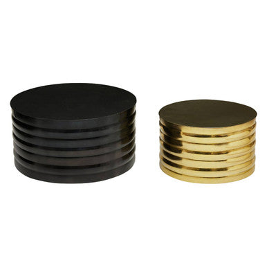 Set Of Two Round Black & Brass Aluminium Coffee Tables With Ribbed Pattern, Arti