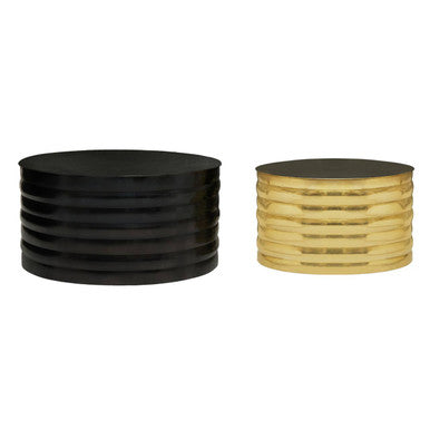 Set Of Two Round Black & Brass Aluminium Coffee Tables With Ribbed Pattern, Arti