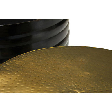 Set Of Two Round Black & Brass Aluminium Coffee Tables With Ribbed Pattern, Arti