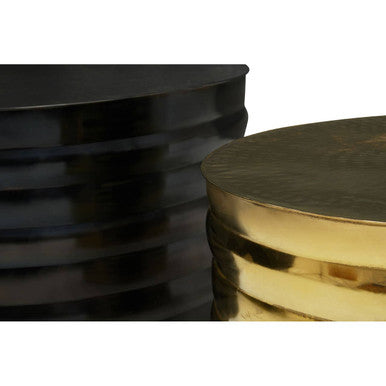 Set Of Two Round Black & Brass Aluminium Coffee Tables With Ribbed Pattern, Arti