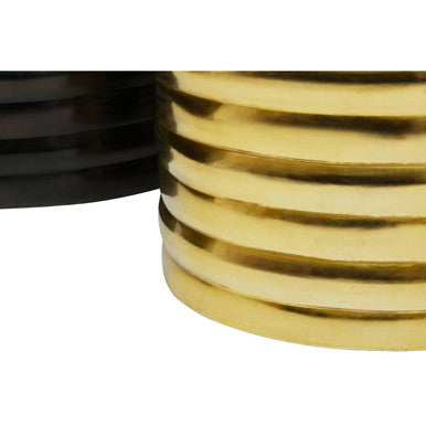 Set Of Two Round Black & Brass Aluminium Coffee Tables With Ribbed Pattern, Arti