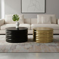 Set Of Two Round Black & Brass Aluminium Coffee Tables With Ribbed Pattern, Arti