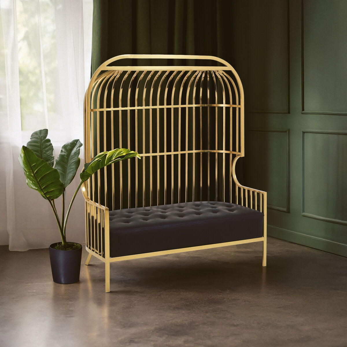 2 Seat Gold Dome Cage Sofa, Eliza