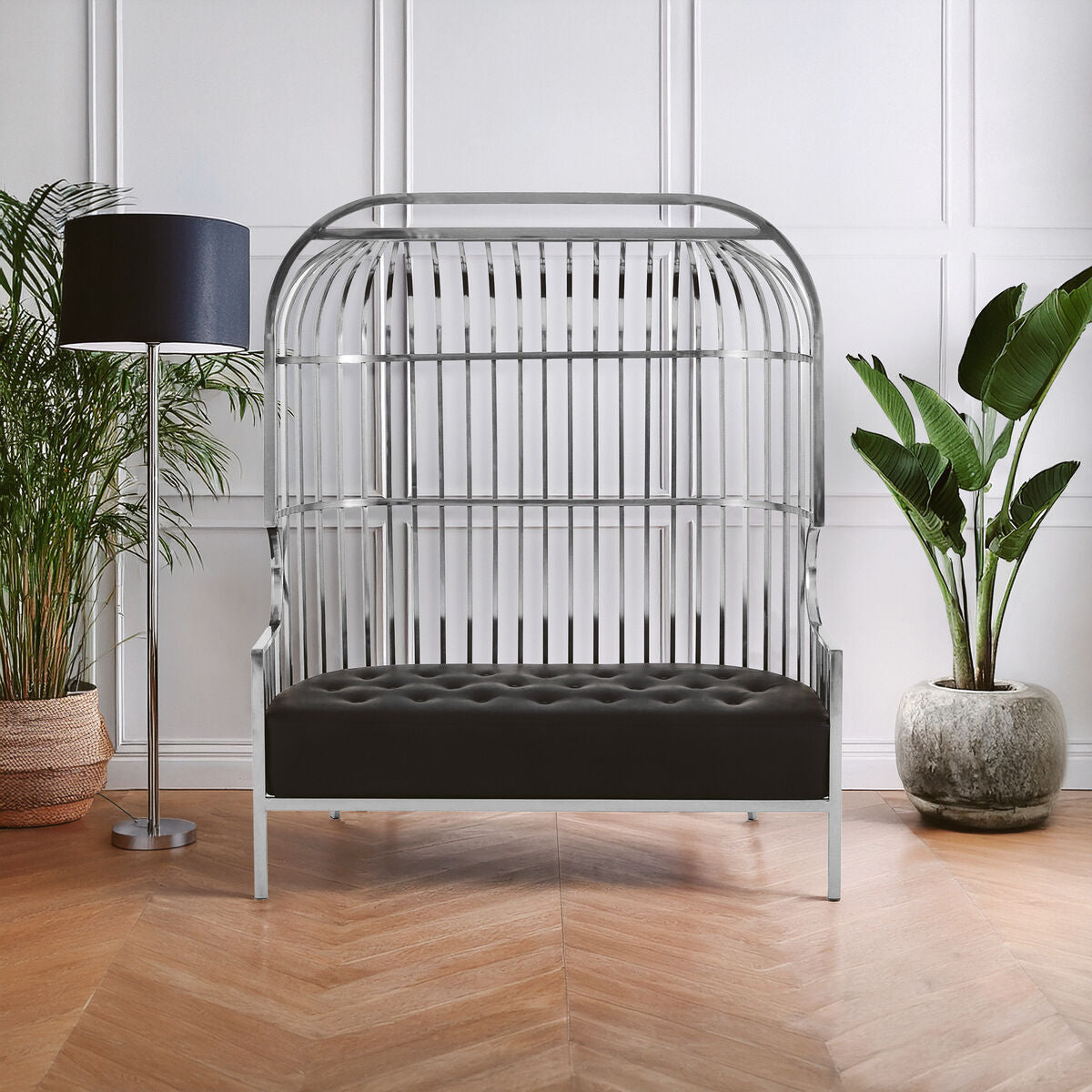 2 Seat Dome Cage Silver Sofa, Eliza