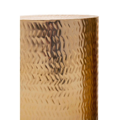 Set Of 2 Gold Metal Cylindrical Side Tables & Stools With Chevron Textured Surface, Templar