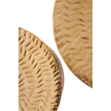 Set Of 2 Gold Metal Cylindrical Side Tables & Stools With Chevron Textured Surface, Templar