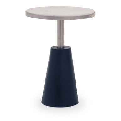 White Round Marble Top Side Table With Slim Column & Black Conical Base, Templar