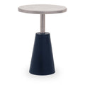 White Round Marble Top Side Table With Slim Column & Black Conical Base, Templar
