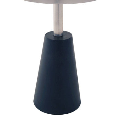 White Round Marble Top Side Table With Slim Column & Black Conical Base, Templar