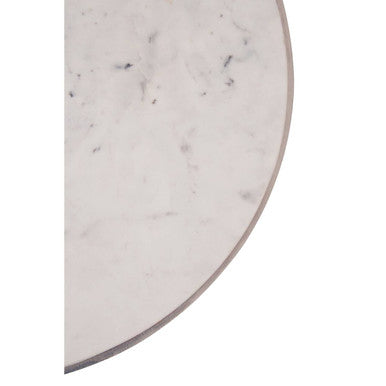 White Round Marble Top Side Table With Slim Column & Black Conical Base, Templar