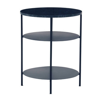 Black Marble Top 3 Tier Round Side Table With Slim Iron Frame, Templar