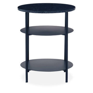 Black Marble Top 3 Tier Round Side Table With Slim Iron Frame, Templar