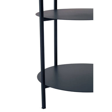 Black Marble Top 3 Tier Round Side Table With Slim Iron Frame, Templar
