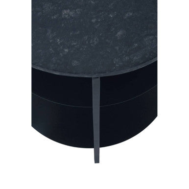 Black Marble Top 3 Tier Round Side Table With Slim Iron Frame, Templar