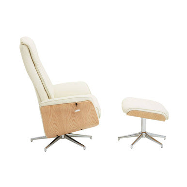 Warrington Ivory Leather Recliner & Footstool