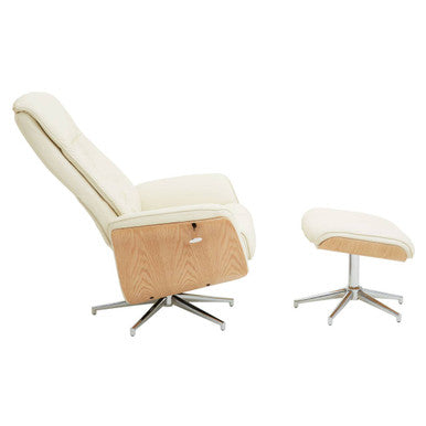 Warrington Ivory Leather Recliner & Footstool