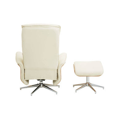 Warrington Ivory Leather Recliner & Footstool