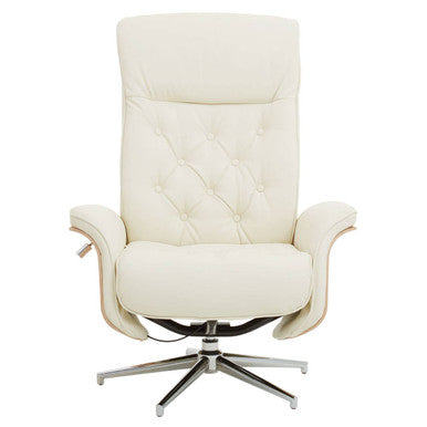 Warrington Ivory Leather Recliner & Footstool