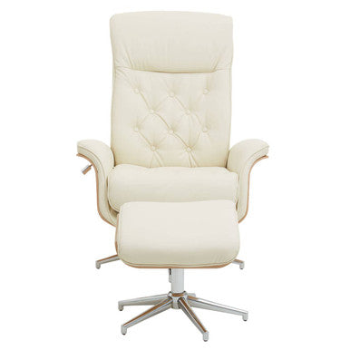 Warrington Ivory Leather Recliner & Footstool