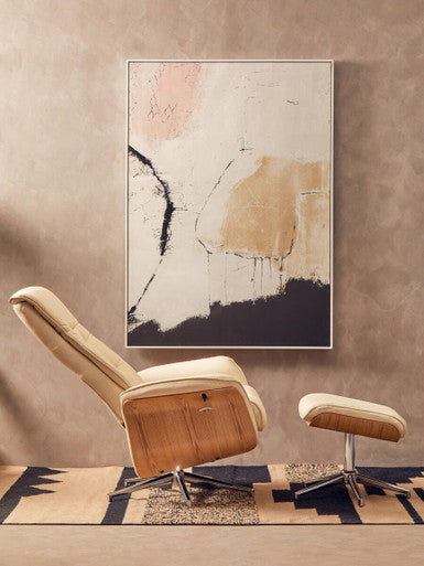Warrington Ivory Leather Recliner & Footstool