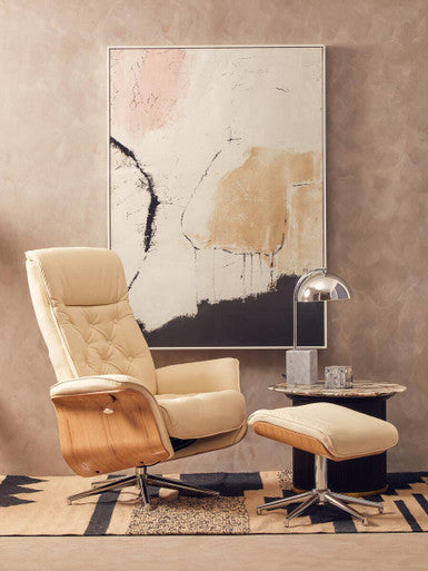 Warrington Ivory Leather Recliner & Footstool