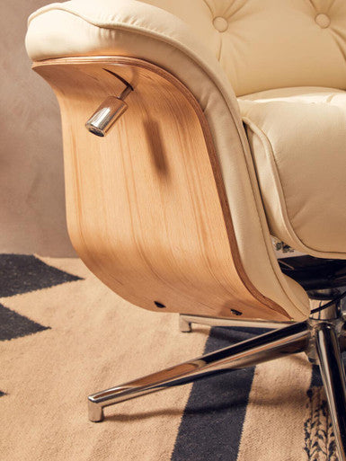 Warrington Ivory Leather Recliner & Footstool