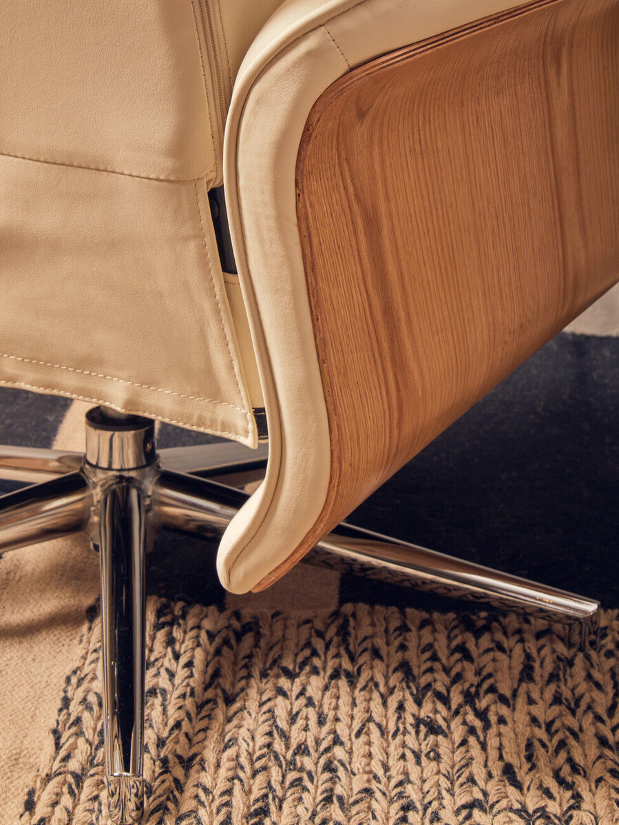 Warrington Ivory Leather Recliner & Footstool