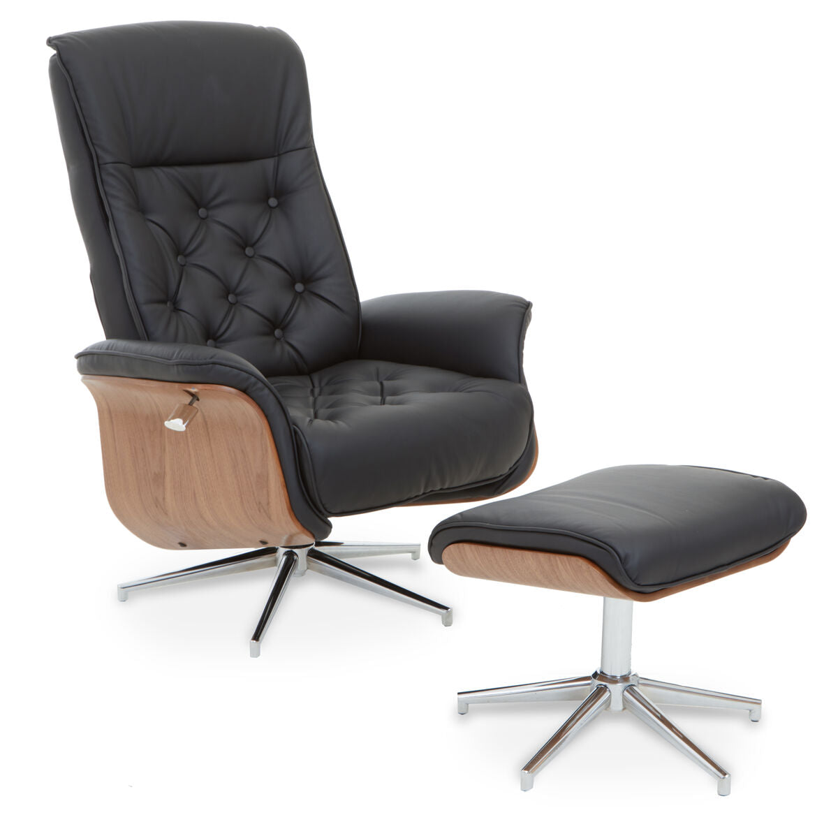Warrington Black Leather Recliner & Footstool
