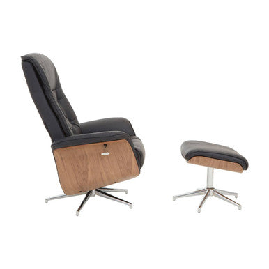 Warrington Black Leather Recliner & Footstool