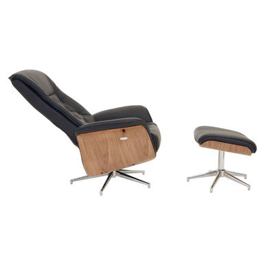 Warrington Black Leather Recliner & Footstool