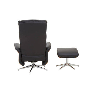 Warrington Black Leather Recliner & Footstool