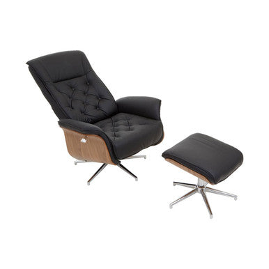 Warrington Black Leather Recliner & Footstool