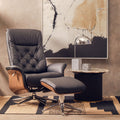 Warrington Black Leather Recliner & Footstool