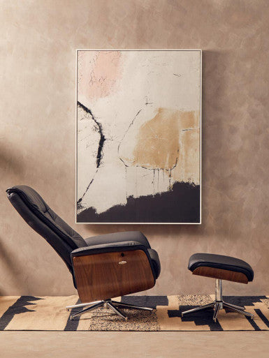 Warrington Black Leather Recliner & Footstool