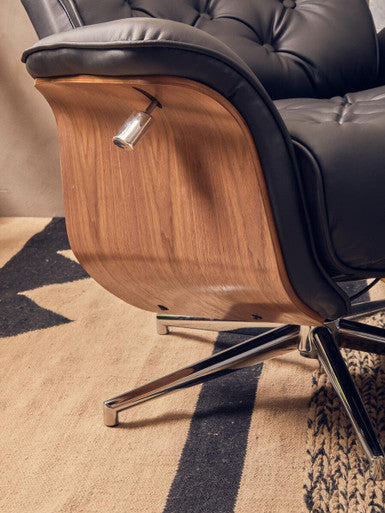 Warrington Black Leather Recliner & Footstool