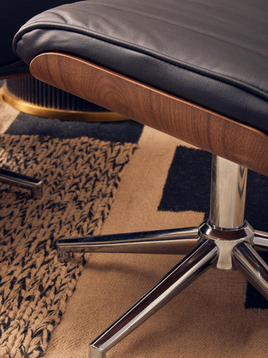 Warrington Black Leather Recliner & Footstool