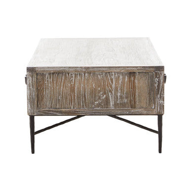 Dark Mud Grey Recycled Elm Wood Coffee Table With Two Storage Drawers & Metal Frame, Milan