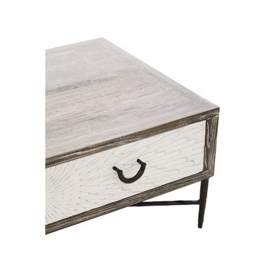 Dark Mud Grey Recycled Elm Wood Coffee Table With Two Storage Drawers & Metal Frame, Milan