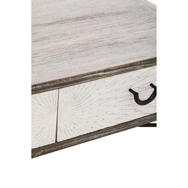 Dark Mud Grey Recycled Elm Wood Coffee Table With Two Storage Drawers & Metal Frame, Milan