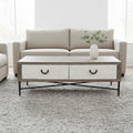 Dark Mud Grey Recycled Elm Wood Coffee Table With Two Storage Drawers & Metal Frame, Milan