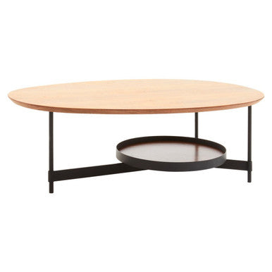 Black Metal Frame Coffee Table With Natural Oblong Top, Doha