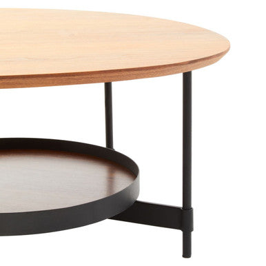 Black Metal Frame Coffee Table With Natural Oblong Top, Doha