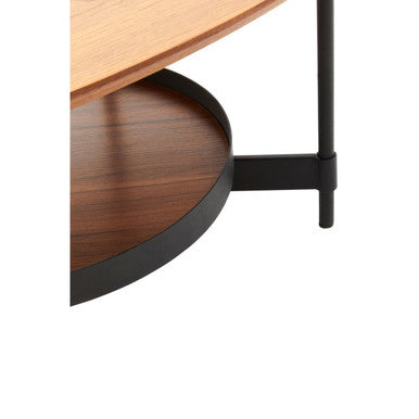Black Metal Frame Coffee Table With Natural Oblong Top, Doha