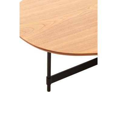 Black Metal Frame Coffee Table With Natural Oblong Top, Doha