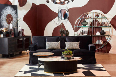 Black Metal Base Coffee Table With Grey Slate Top, Doha