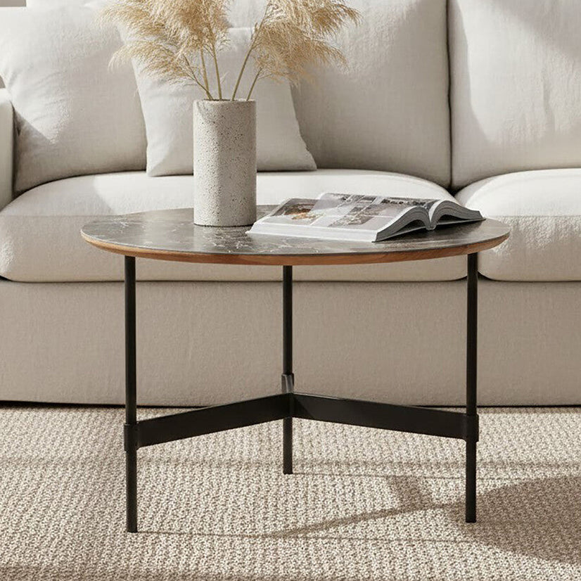 Black Metal Base Coffee Table With Grey Slate Top, Doha