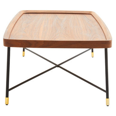 Natural Wooden Top Coffee Table With Black Cross Metal Legs, Doha