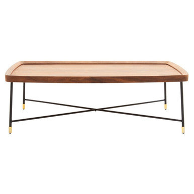Natural Wooden Top Coffee Table With Black Cross Metal Legs, Doha