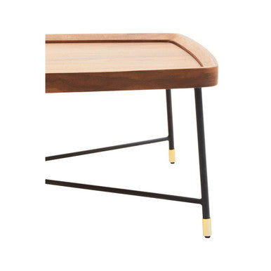 Natural Wooden Top Coffee Table With Black Cross Metal Legs, Doha